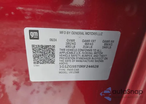 2024 Chevrolet Malibu Fwd Rs from USA, damaged, VIN 1G1ZG5ST0RF244628